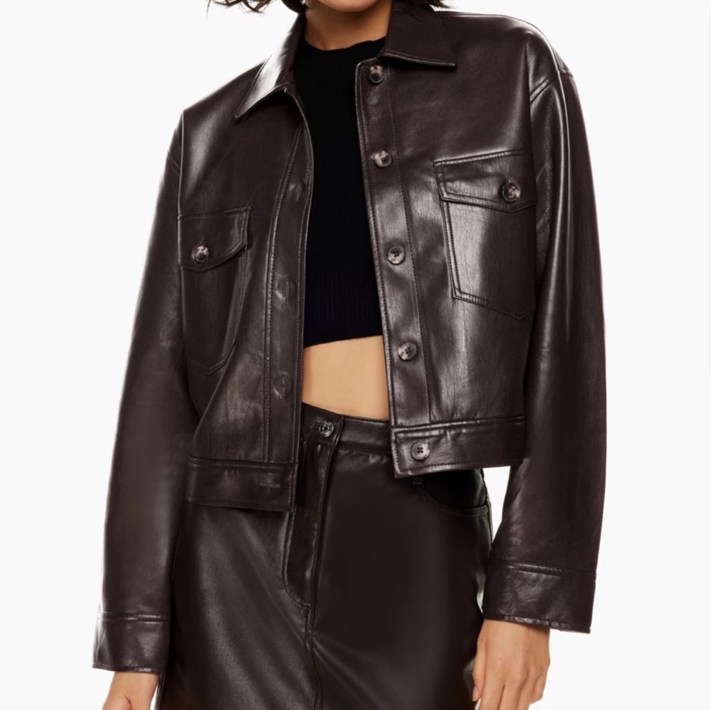Aritzia Dark Brown Leather Button-Front Jacket